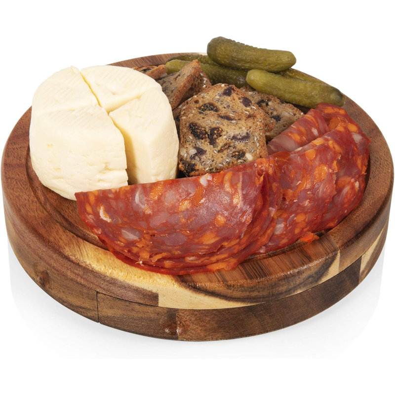 Acacia Round Cheese Board Set with Stainless Steel Tools