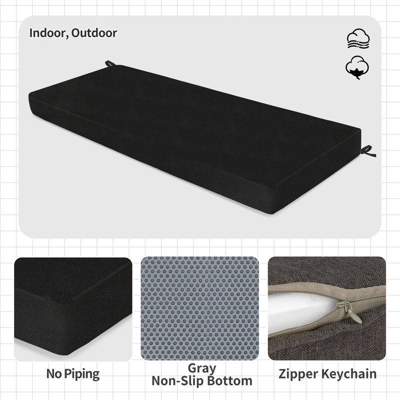 1'' H Customizable Bench Cushion For Indoor/Outdoor Furniture/Chair/Window Seat, Premium 75D High-Resilience Foam, Black
