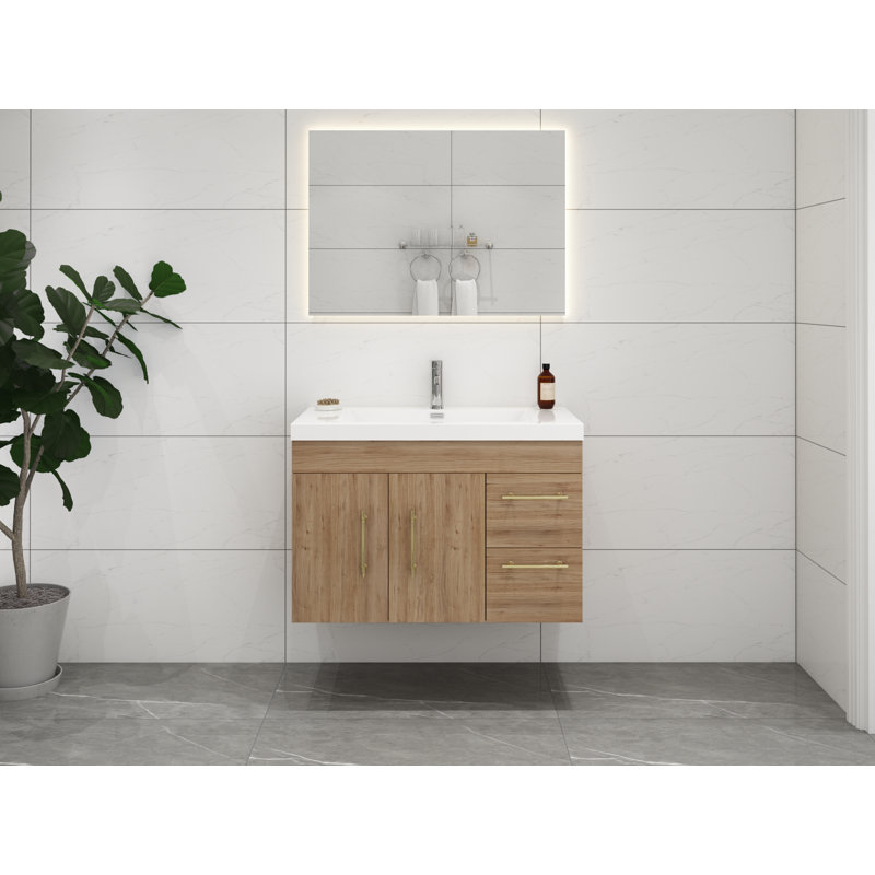 Ensemble de meuble-lavabo simple 36 po Carliss, Naturel / chêne, Argent