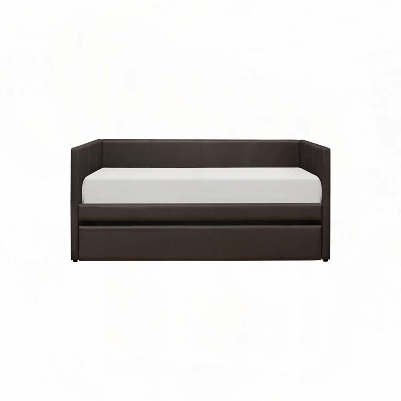 Faux Leather Upholstered Daybed with Trundle, Brown