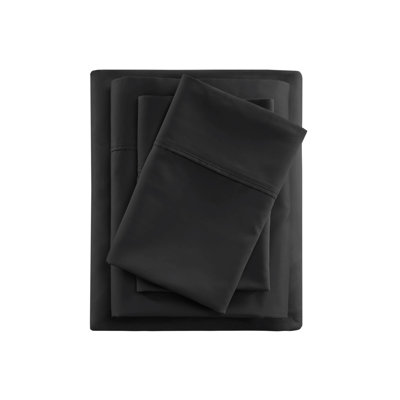 600 Thread Count Full Black Cotton Blend Sheet With Cooling Treatment - Manages , Ultra Soft Finish, All Elasticized Deep Pocket Fitted Sheet, Machine Washable, Of 4 Flat And 2 Pillowcases Pcs For