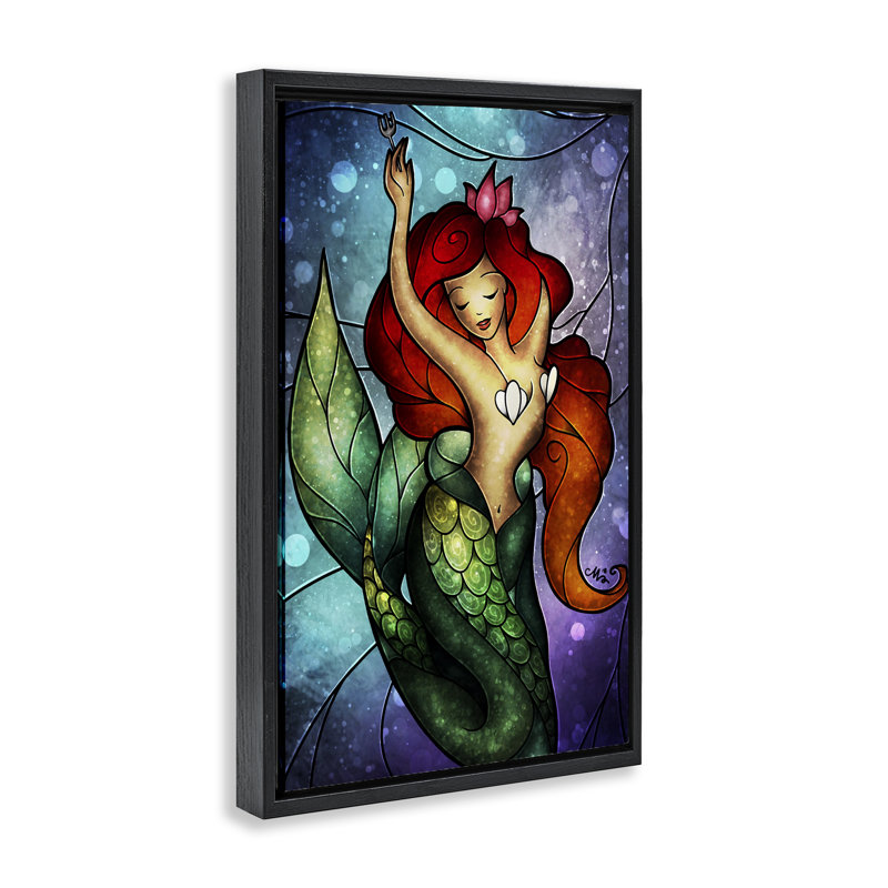 Cadre flottant «Underersea Dreaming Mermaid», conception par Mandie Manzano, Cadre flottant noir de jais, H 25 po x l 17 po