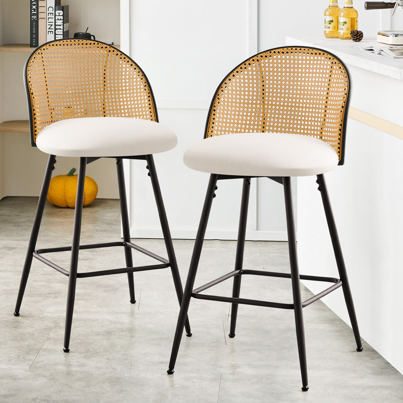 Arvon Swivel Upholstered Counter & Bar Stool, White, Counter Stool (26” Seat Height), Brown