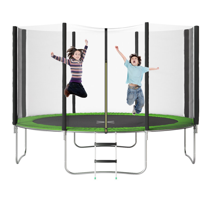 Furmax Round Backyard Trampoline with Safety Net Enclosure, Green