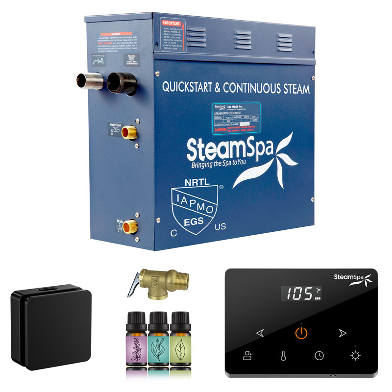Oasis Series 7.5KW Steam Bath Generator With Continuous Steam Plus Easy Touch Pad, Matte Black