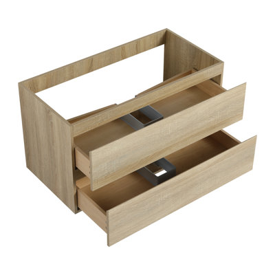 Meuble-lavabo en chêne 36 po avec tiroirs spacieux - fixation murale, chêne, vaste espace de rangement