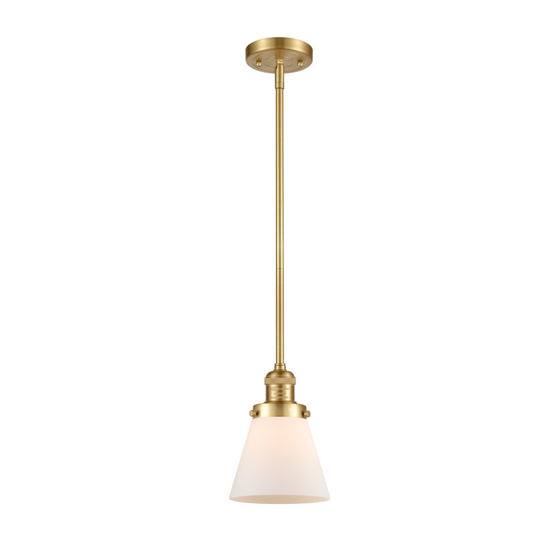 Luminaire suspendu conique à 1 lumière Milardo, Boîtier blanc mat, H 8 po x l 6 po x P 6 po, Or satiné