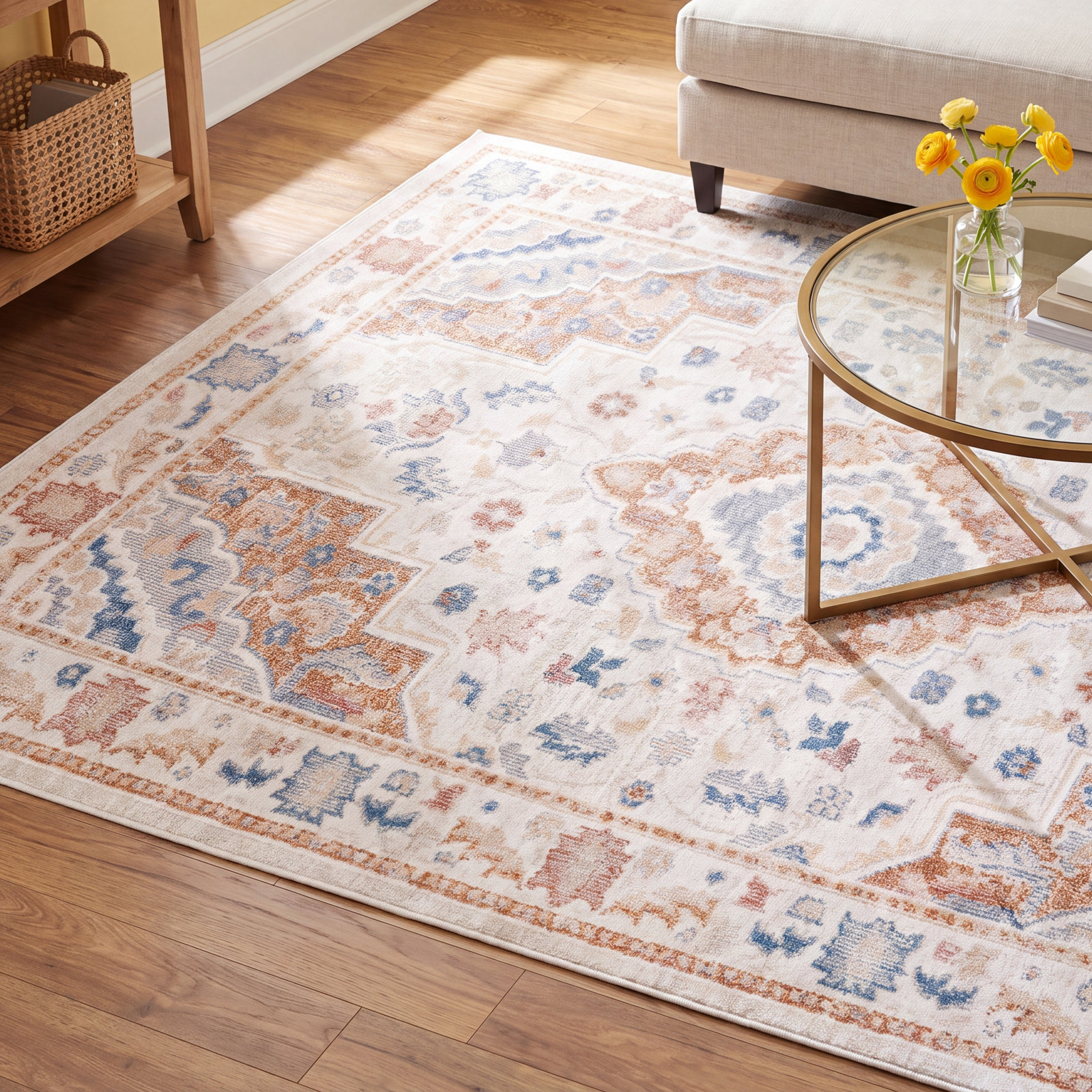 Mayhill Beige Rust Blue Machine Washable Rug, Runner 2'2" x 8'