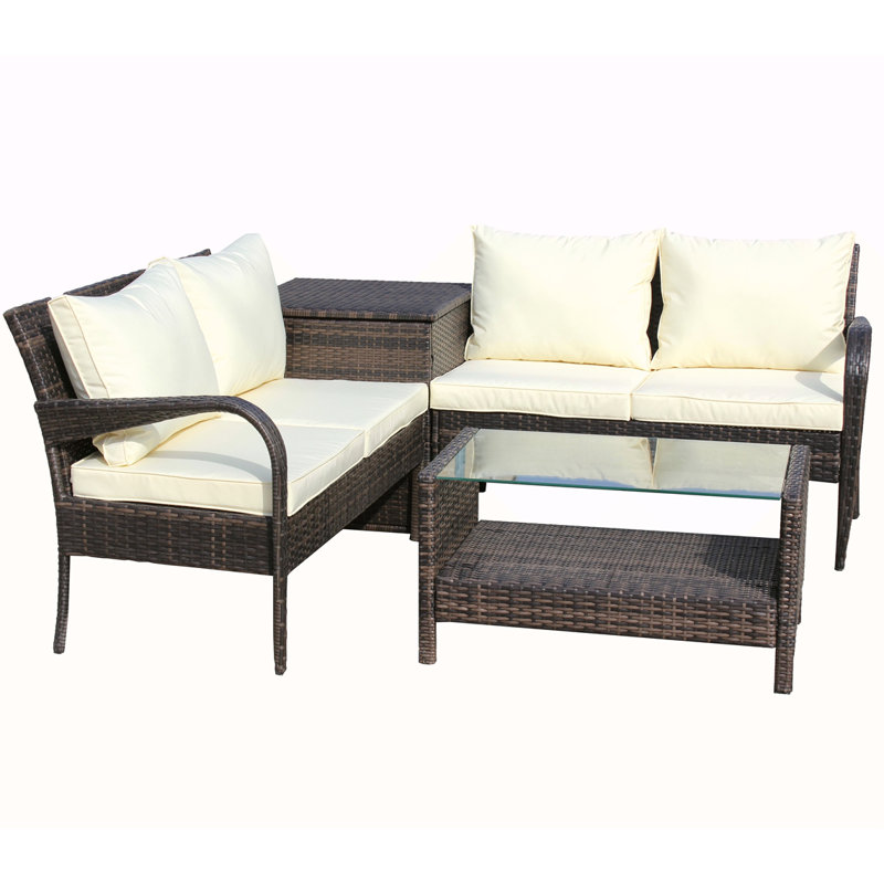 Ensemble de canapé modulaire d'extérieur en rotin et osier 4 pièces avec boîte de rangement