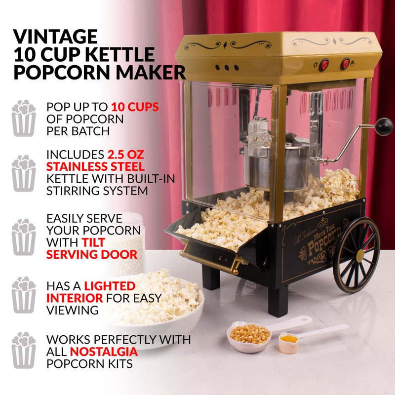 Vintage Black and Gold 2.5-Ounce Kettle Popcorn Maker with Cart