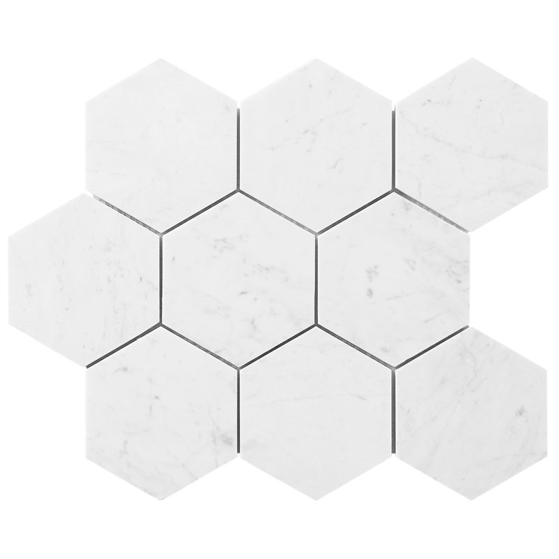 Carrara 1x6 Stacked Honed Marble Mosaic Floor and Wall Tile, 3.85" W x 3.85" L, Honed, Honeycomb