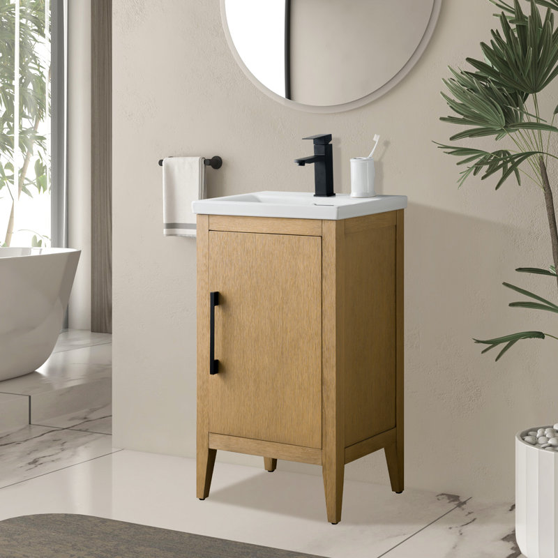 Ensemble de meuble-lavabo simple 20 po avec plateau en céramique Chambery, Chêne naturel, Noir mat