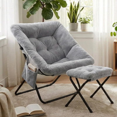 Upholstered Faux Fur With Footstool Parsons Chair