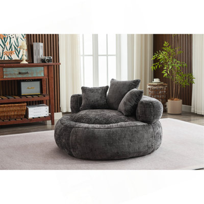 Foam Bean Bag Chairs For Adults/Teens With Filling,Bean Bag Lazy Sofa With Ultra Soft Chenille Cover,Round Bean Bag,Indoor & Outdoor