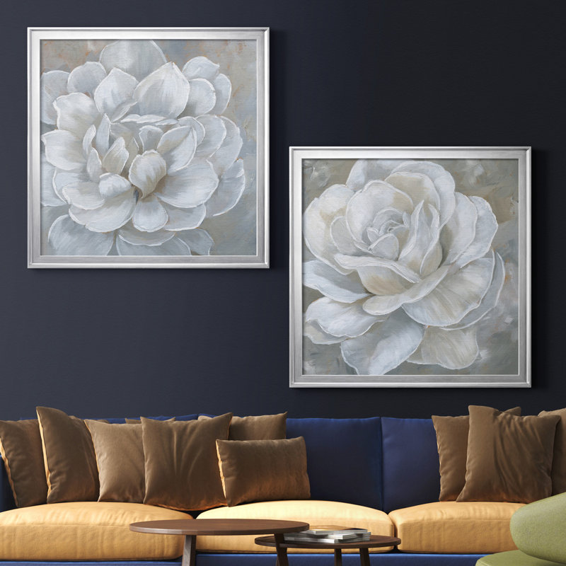 «Bombshell Bloom I», ensemble de 2 reproductions d'art sur toiles, H 34,5 po x l 69 po, Toile avec cadre argenté
