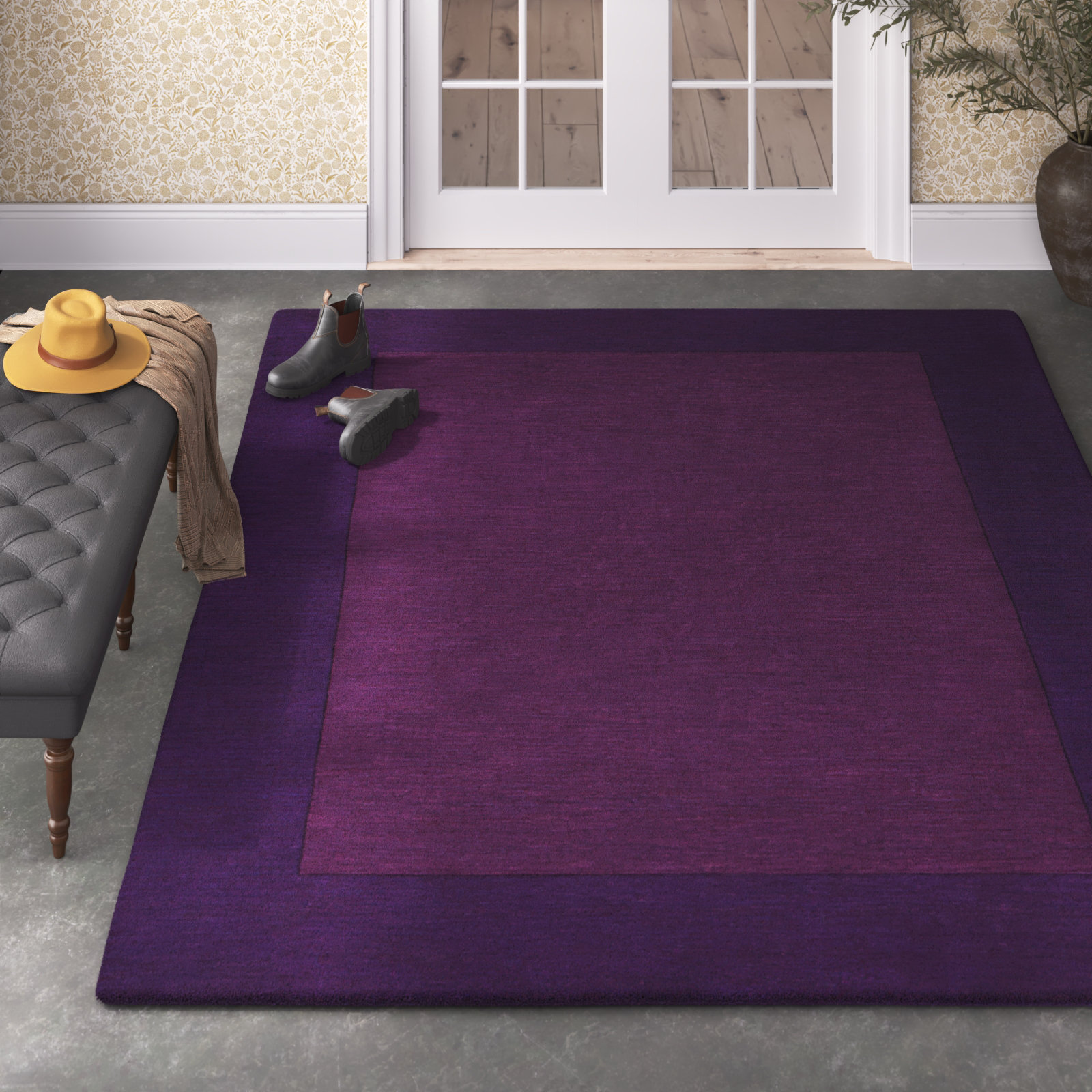 Dolma Dark Plum Hand-Woven Wool Rug, Rectangle 7'6" x 9'6"