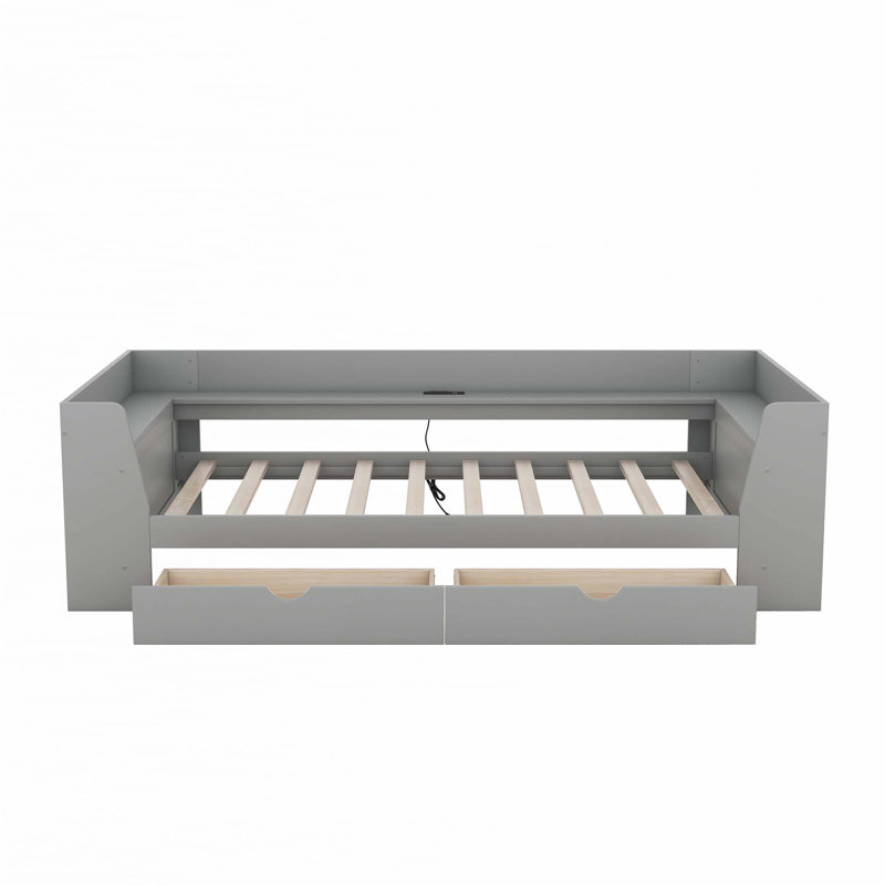Lit de jour simple avec station de charge intégrée, Gris