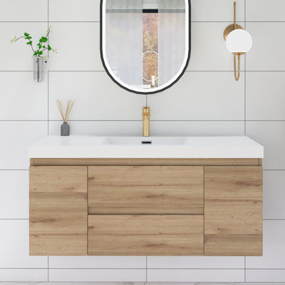 Cathlene 48'' Single Sink Wall Mounted Bathroom Vanity with Cultured Marble Top