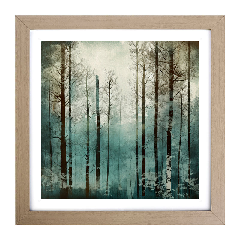 Winter Forest Grunge Art - Framed Print, Oak
