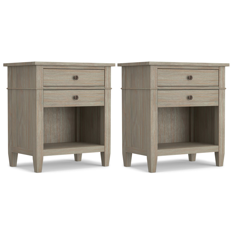 Carlton 24 Inch Solid Wood Transitional Bedside Table In Distressed Grey (Set Of 2), Gray