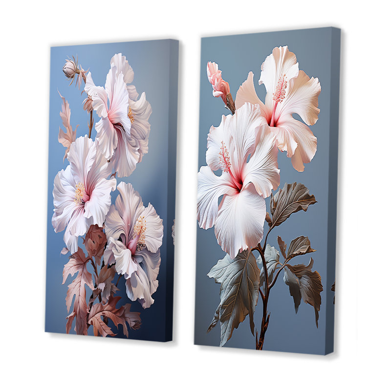 Bouquet de fleurs d'hibiscus rose tendre doux - ensemble de 2 reproductions d'art mural hibiscus, Toile tendue