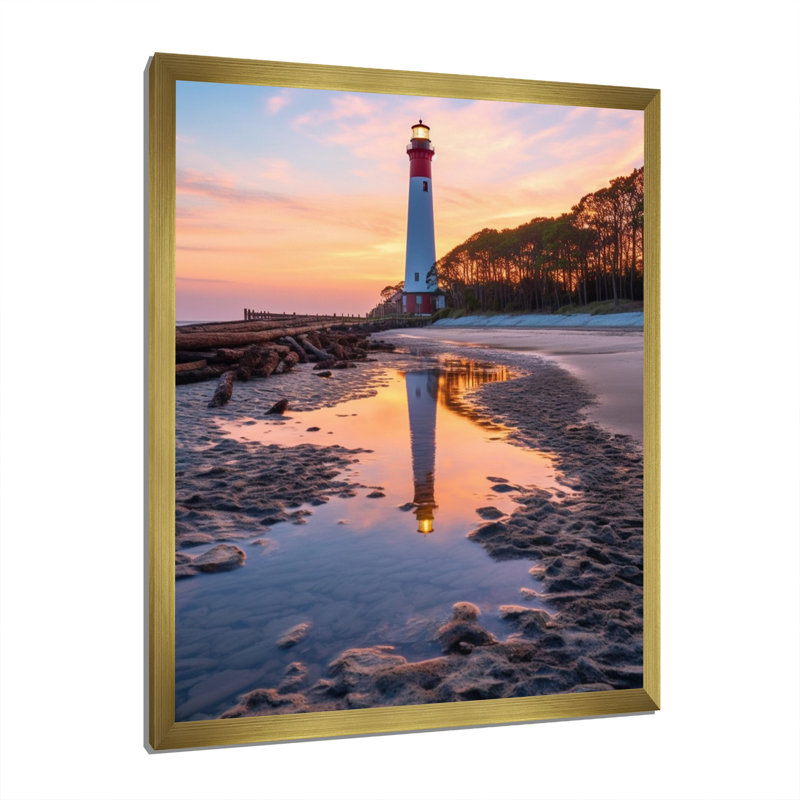 Phare, île de chasse, Caroline du Sud, reproduction sur toile, H 32 po x l 24 po x P 1 po, Encadrement doré