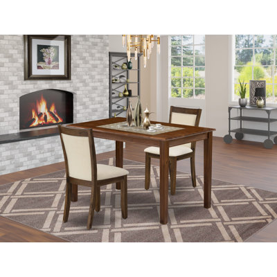 3 Piece Dining Room Furniture Set Contains a Rectangle Dinette Table and 2 Parson Dining Chairs, Antique Walnut