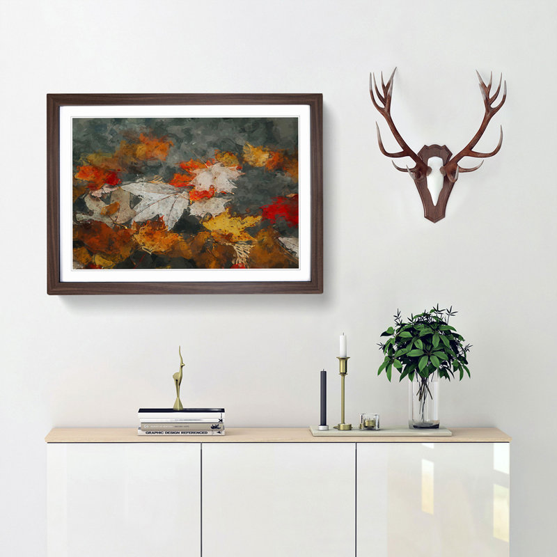 Leaves in Autumn in Abstract - Picture Frame Graphic Art Print, 36cm H x 48cm W x 2cm D, Walnut Framed