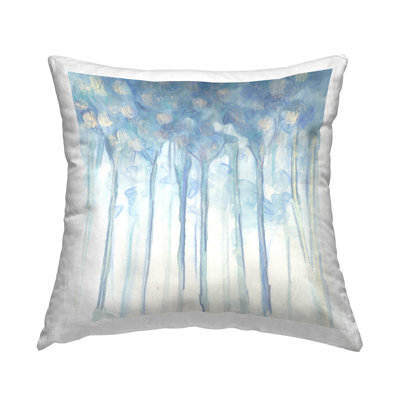Blue Forest Composition Decorative Printed Throw Pillow Design by June Erica Vess