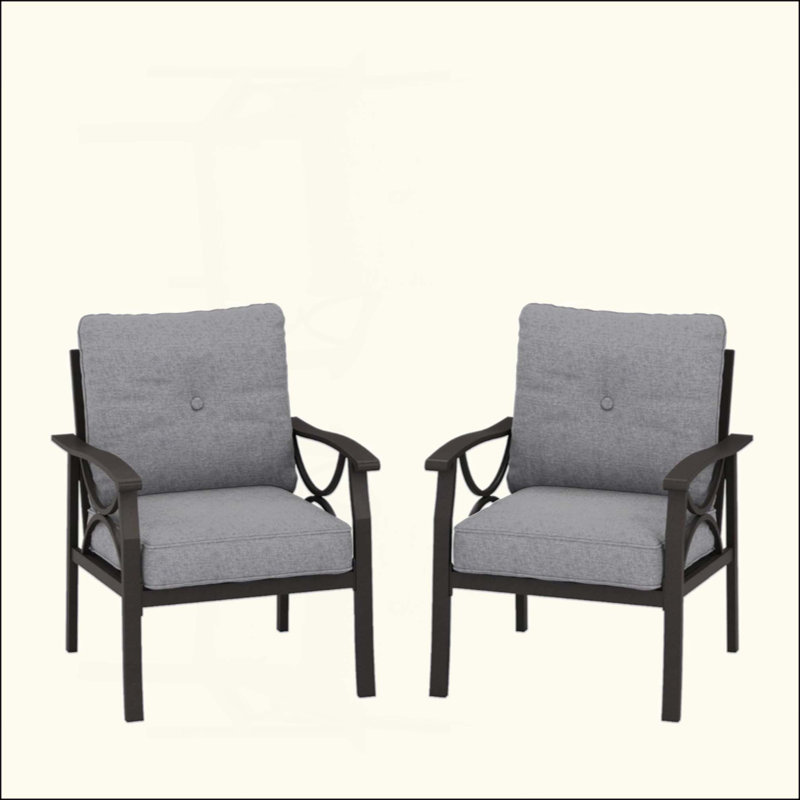 Ensemble de 2 fauteuils en mÃ©tal rÃ©sistants aux intempÃ©ries avec coussins, Gris, Brun