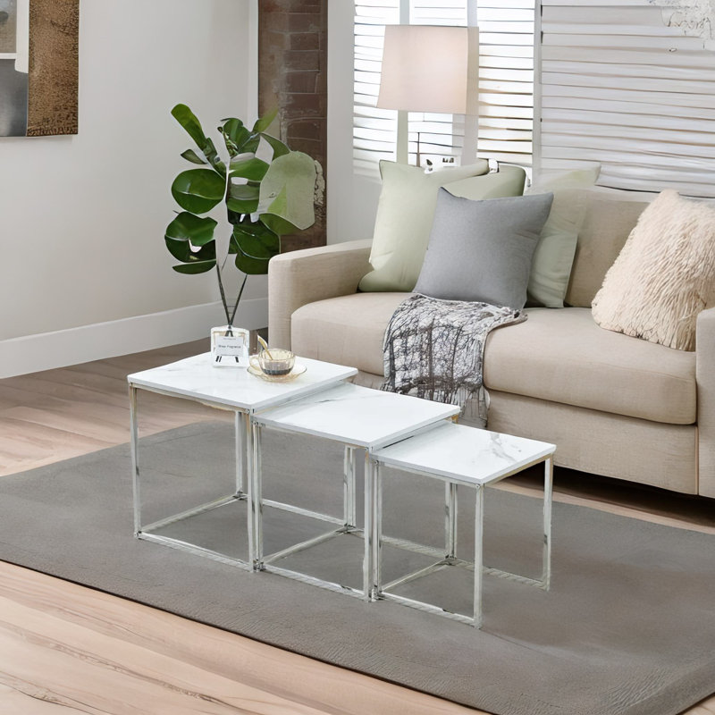 3 - Piece Living Room Table Set, White