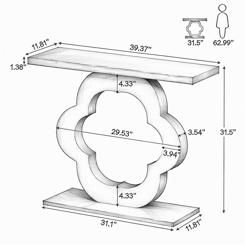 Table console 39,4 ", canapé d'entrée moderne avec base à découpes