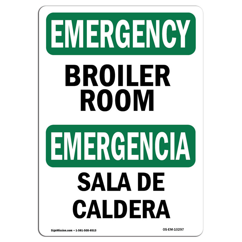 Boiler Room Bilingual Aluminum Sign 12 x 18, 24" H x 18" W x 0.1" D