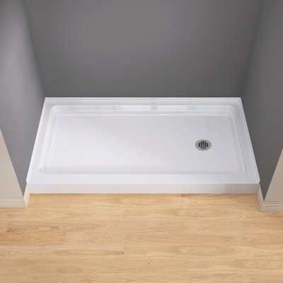 60 In. L X 32 In. W Single Threshold Shower Pan Base With Right Drain In High Gloss White