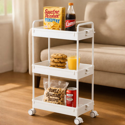 Chariot de rangement mobile blanc en plastique mince à trois couches, adapté aux coutures étroites, convenant pour ranger des articles divers dans plusieurs décors