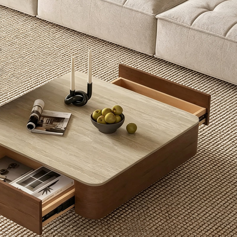 Table basse de rangement moderne en ardoise, H 12,99 po x l 27,55 po x P 27,55 po