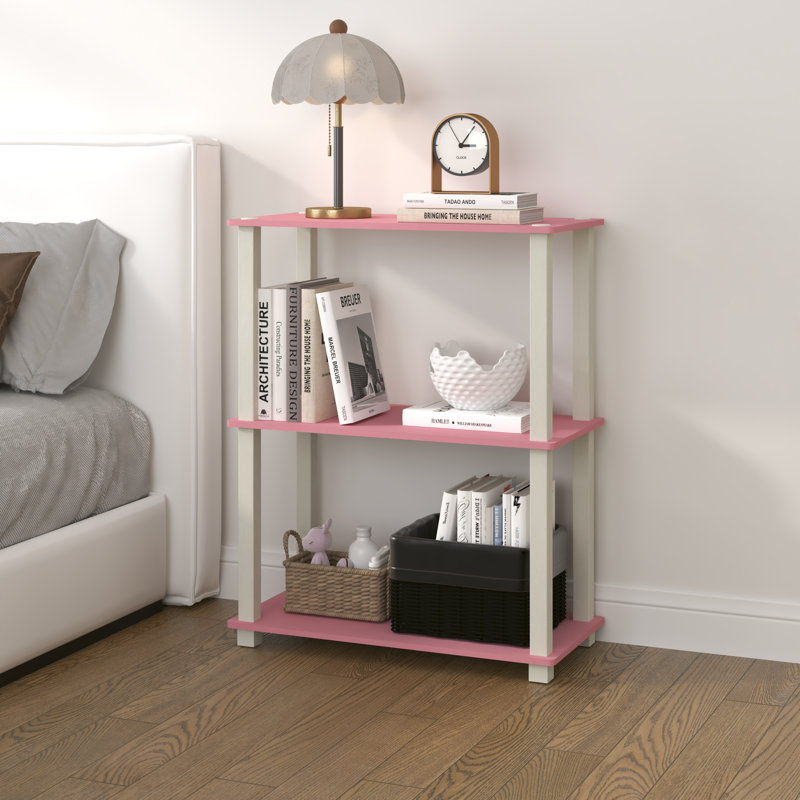 Tablette d'angle à 3 niveaux 29,6 po, tablettes ouvertes pour la présentation et le rangement, Rose / blanc