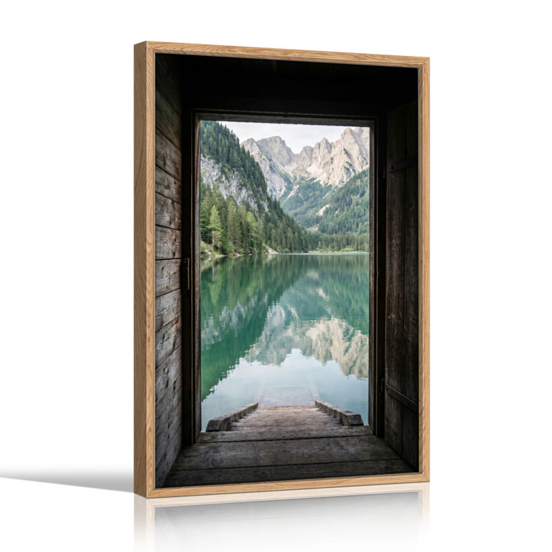 Ensemble de 1 tableau sur toile représentant un lac de montagne, 48"H x 32"W, Natural