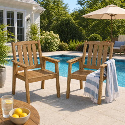 Ensemble de chaises de patio HDPE pour l'extérieur avec accoudoirs et siège large, chaises de jardin imperméables toutes saisons avec dossier, structure robuste pour la cour et la terrasse, naturel