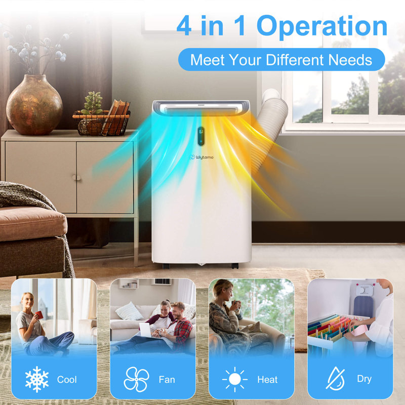 14,000 BTU White Portable Air Conditioner with Heater and Remote