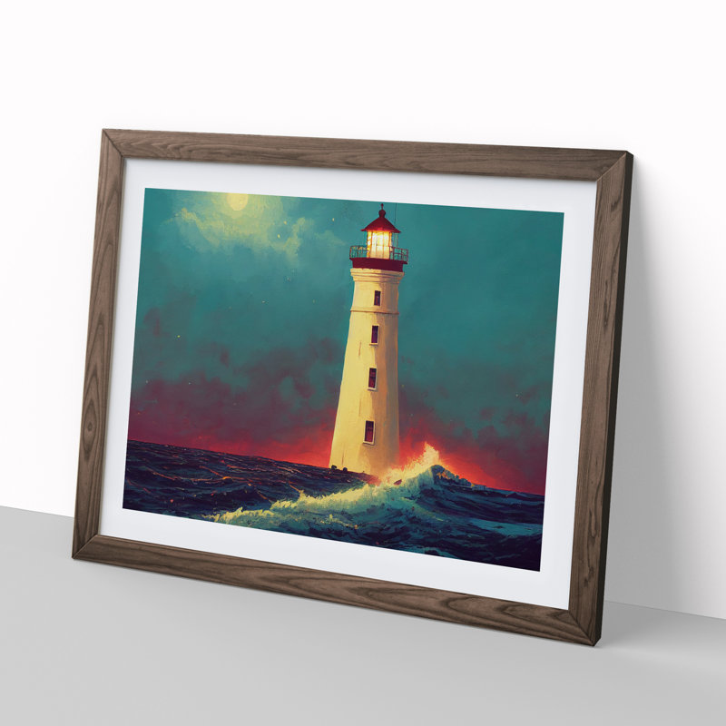 Dreamy Lighthouse - Single Picture Frame Print, 46cm H x 64cm W, Walnut