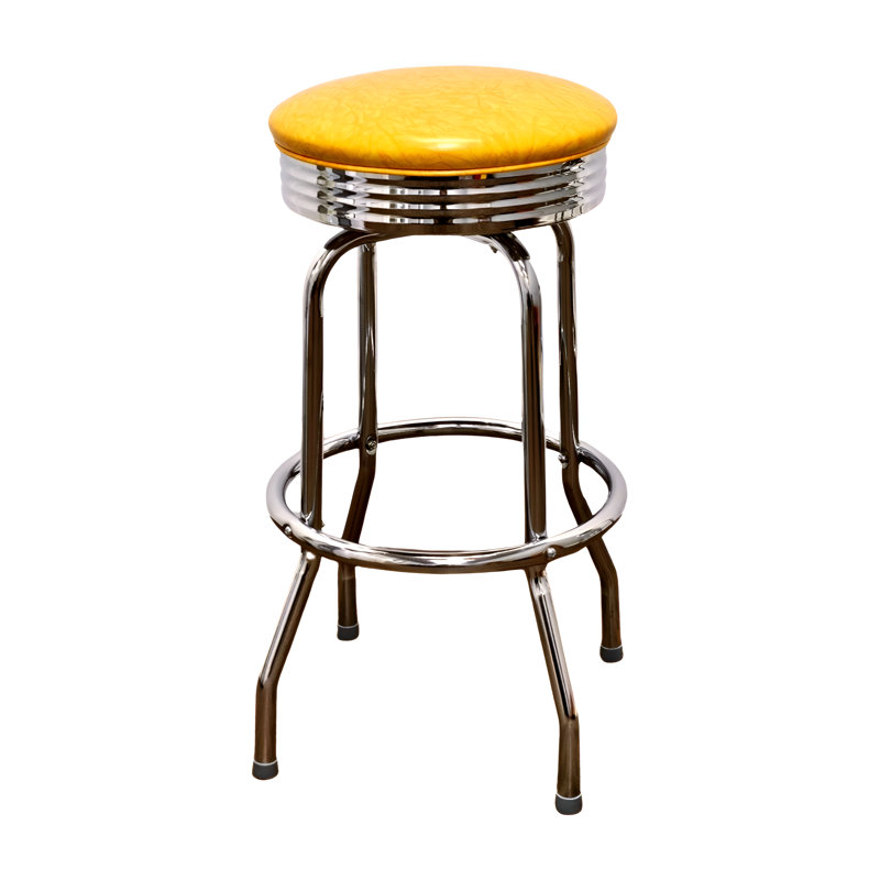 Retro Home Single Ring Chrome Pan Swivel Bar & Counter Stool, Bar Stool (30" Seat Height), Mustard