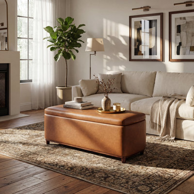 Luna Modern Boucle Upholstered Storage Ottoman with Solid Wood Legs and Rounded Design