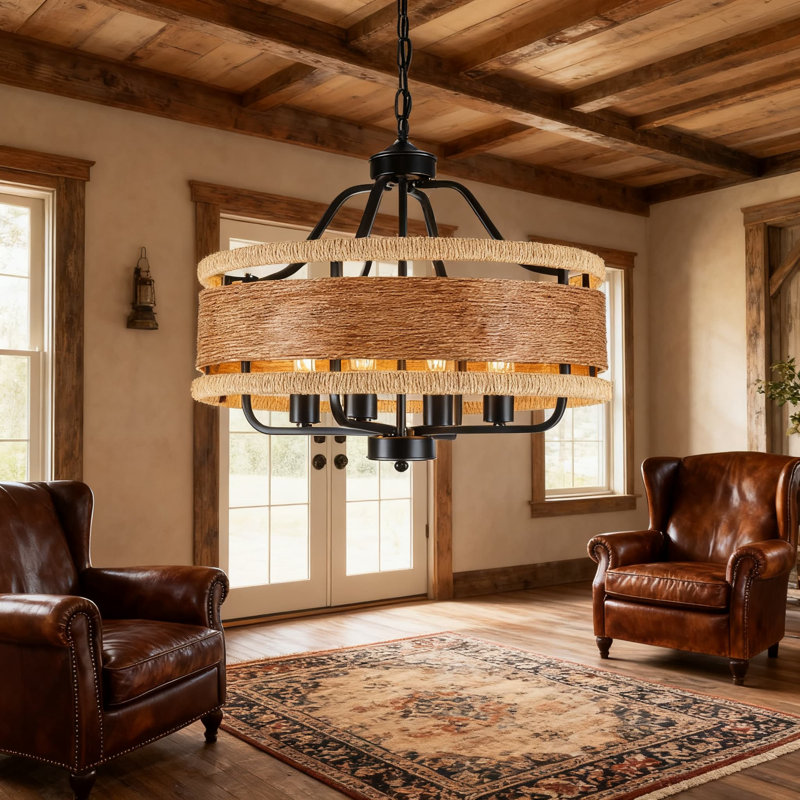Luminaire de style lustre maison de campagne avec abat-jour en rotin tissé, luminaire suspendu rustique réglable pour salle à manger, îlot de cuisine, bureau, couloir