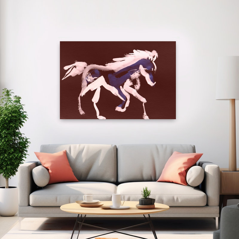 Cheval bleu galopant, impression abstraite, cheval moderne, 40" H x 60" W