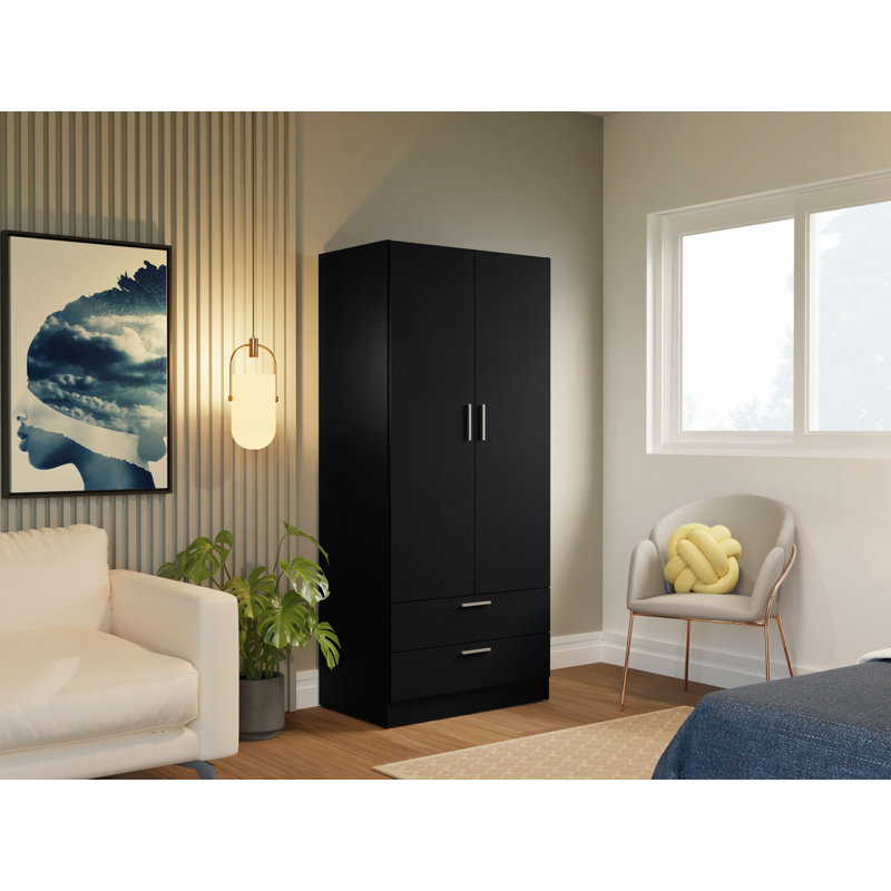 Armoire de rangement à 2 portes et 2 tiroirs Latitude Run® avec tablette et espace de suspension Armoire en bois L 31 po