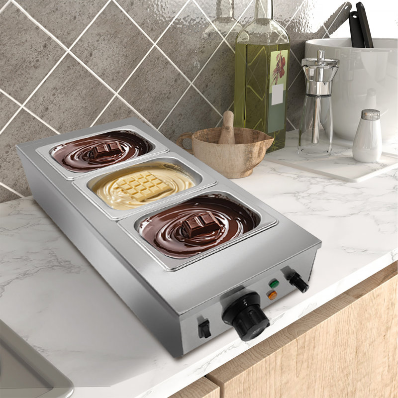 Chocolate Melting Machine, 3 Tanks Stainless Steel Chocolate Tempering Machine with Lid, 1200 W Electric Commercial Food Warmer with Temperature Control Probe for Milk, Coffee, Cheese