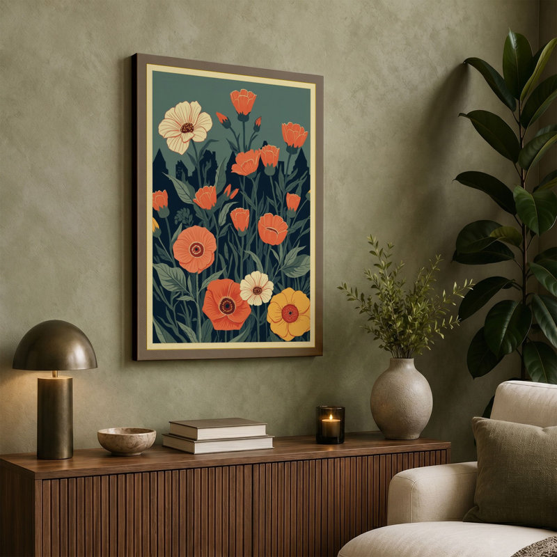 Autumn Cluster Botanical - Wrapped Canvas, 36x24 - 91.4 x 61.0 cm, Taupe Border