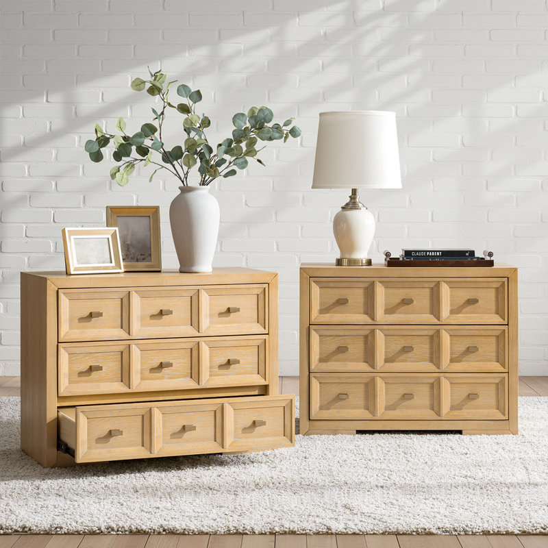 Table de chevet 3 tiroirs Royalwood Modern, Bois naturel