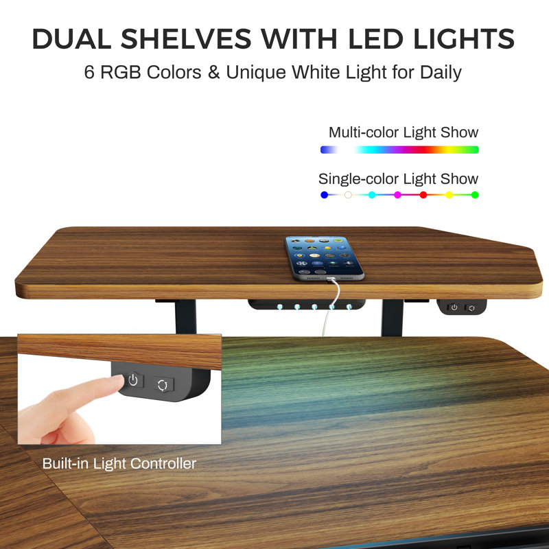 Adjustable Curved Metal Base Standing Desk, Walnut/Black